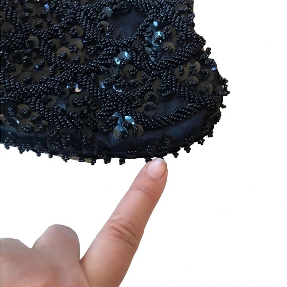 Vintage black beaded formal purse evening bag special occasion Holiday party - Picture 9 of 12